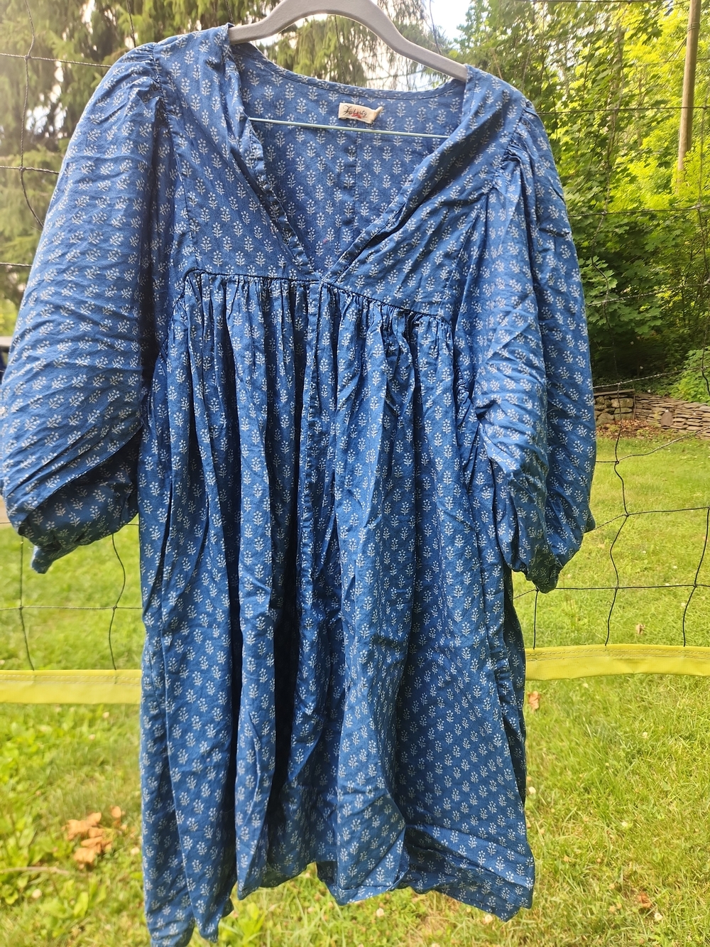 Faherty Blue Printed Long Sleeve Peasant Mini Dress